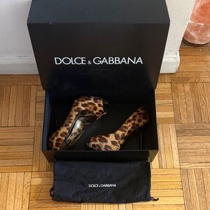 Dolce & Gabbana Leopard pony hair peep toe stiletto pumps size 36 fits US sz 6.5